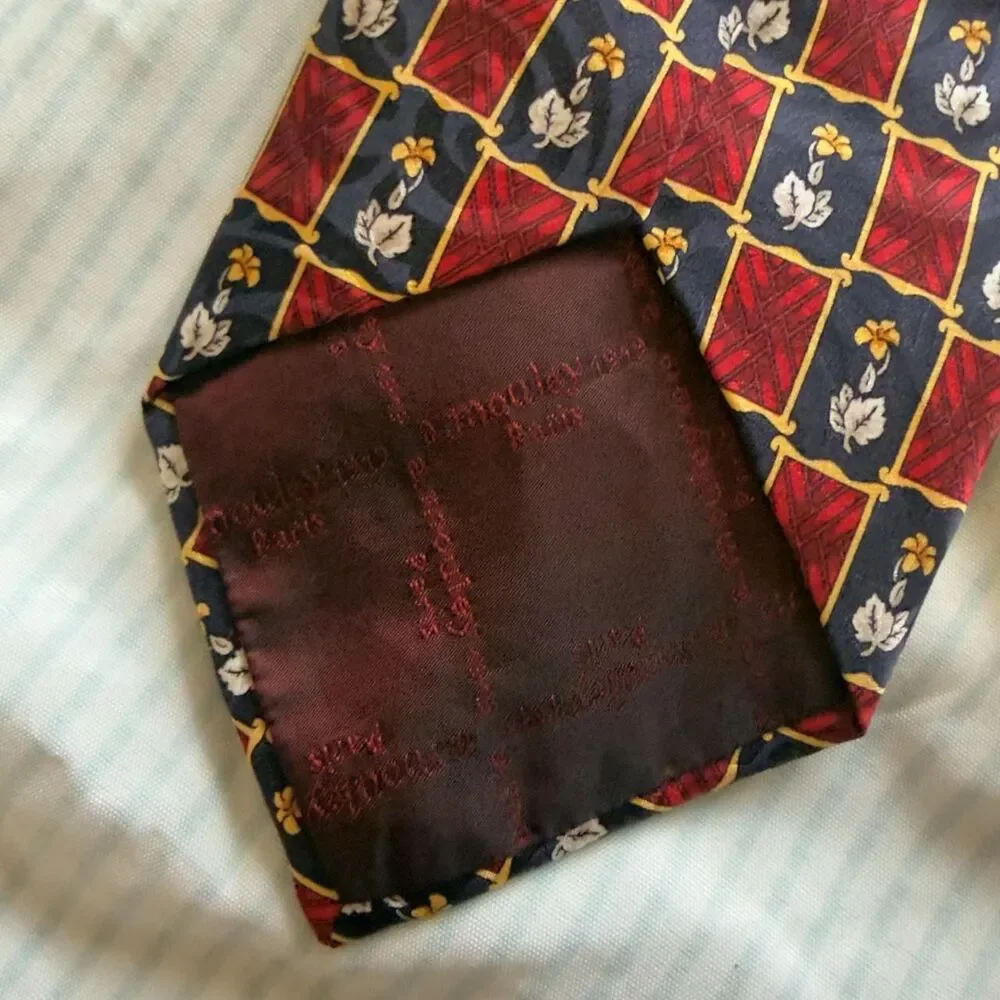 A.Mouley Paris Geometric Floral Pattern 100% Silk Necktie